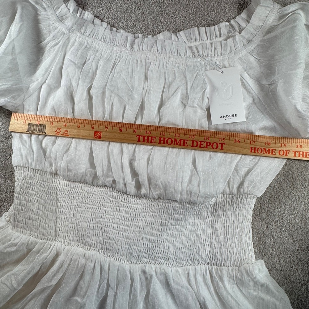 Andree By Unit White Smocked Tiered Romper Off Shoulder Puff Sleeve Fairy XL - Picture 6 of 7